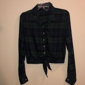 Button down plaid crop top- long sleeve